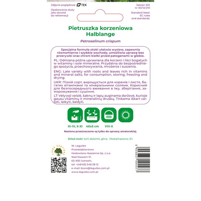 Pietruszka korzeniowa - Halblange (Eagle) - 300 szt. - Nasiona - W. Legutko